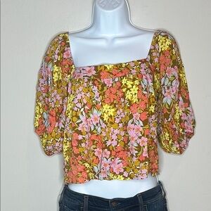 Billabong Floral Blouse - Pink, Yellow, Brown